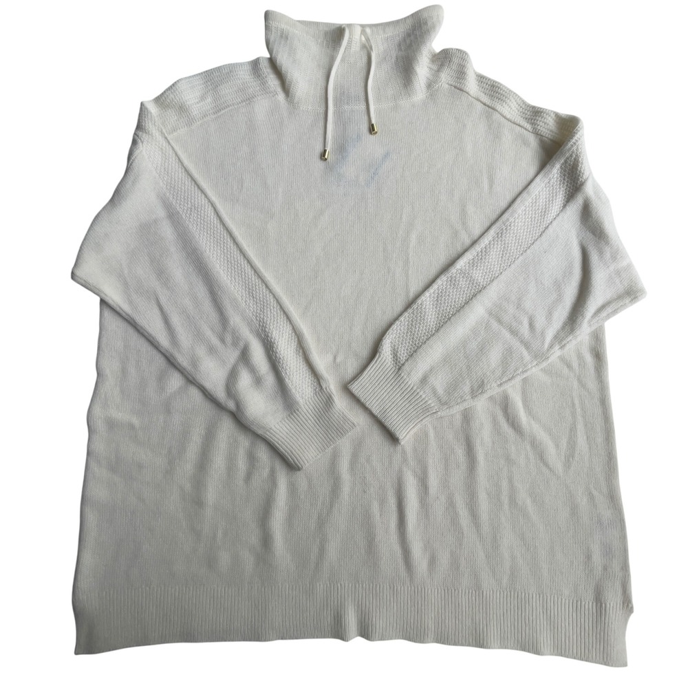 Anne Klein Womens XL Ivory Cowl‎ Neck Tunic Sweater Drawstring Knit Elegant Cozy